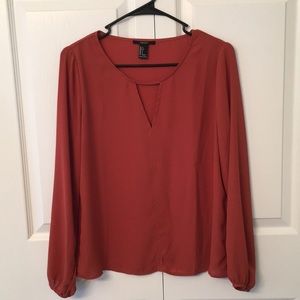 Forever 21 Long Sleeve Rust Color Blouse, Size S.